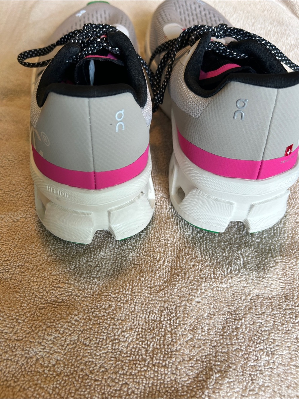 On Cloud Running Women’s CloudMonster Sneakers - Light Gray with Pink Accents - Picture 4 of 8